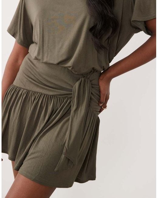 ASOS Natural Peplum Hem Mini Dress With Tied Knot Detail