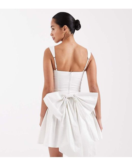 TFNC London White Bridal Corset Pleated Mini Dress With Bow Back