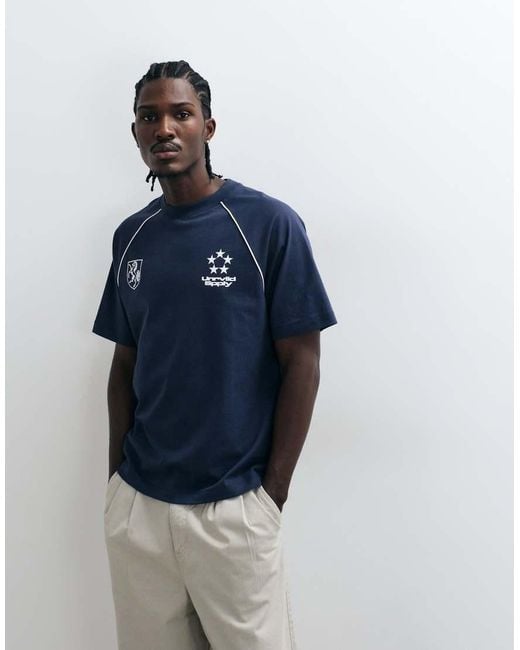 ASOS Blue Heavyweight Relaxed T-shirt With Football Graphic for men