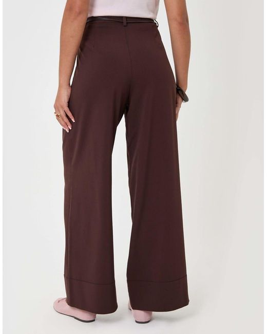 Threadbare Brown Pleated Wide Leg Trousers