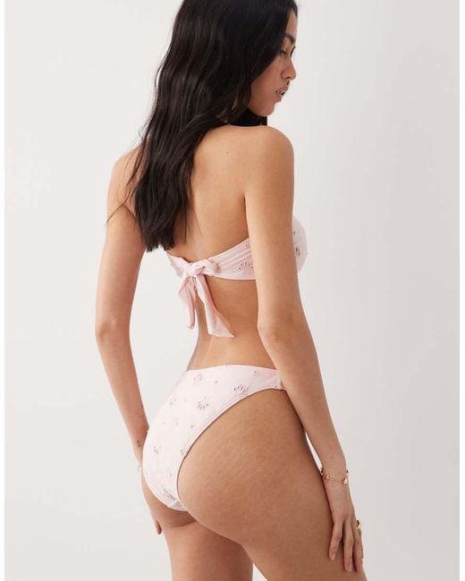 New Look Pink Broderie Ring Detail Bikini Bottoms