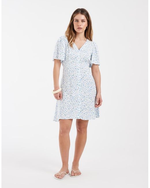 Vero Moda Blue Button Through Mini Skater Dress