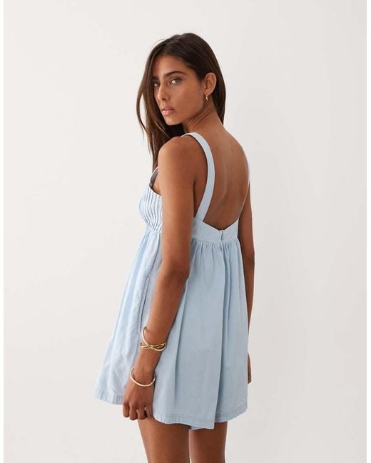 Miss Selfridge Blue Denim Romper With Pintucks