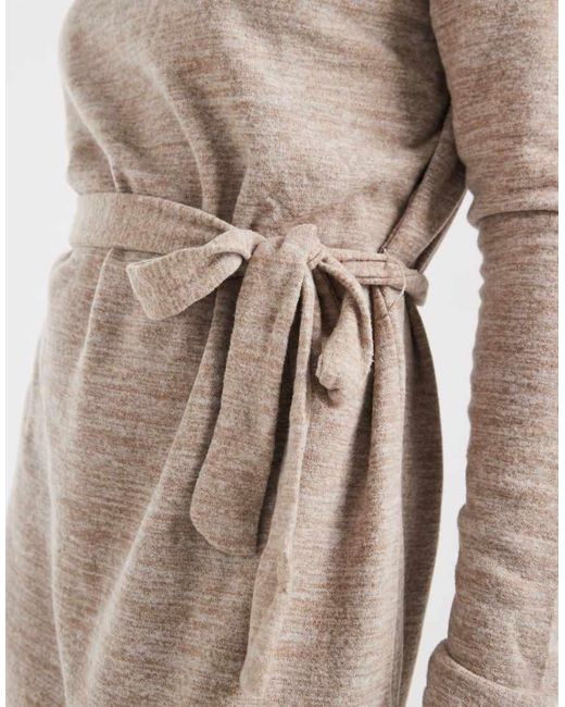 Vero Moda Natural High Neck Knitted Mini Dress With Tie Waist