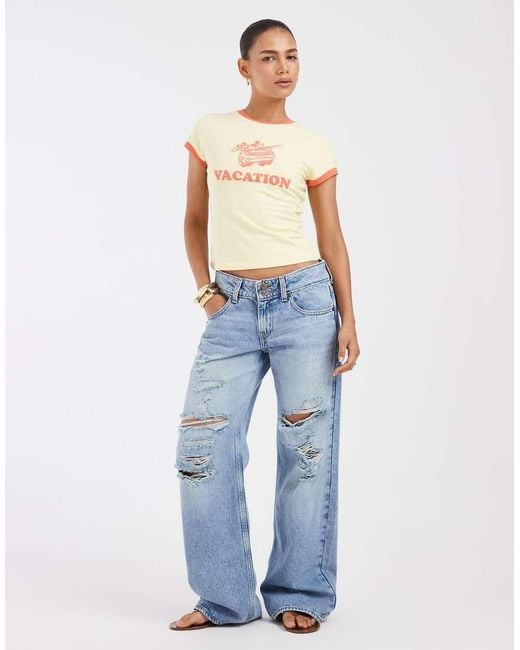 ASOS Natural Disney Mickey Mouse Vacation Ringer Baby Tee