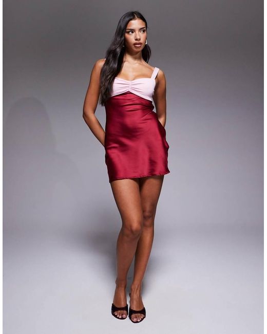 Edikted Red Contrast Satin Effect Mini Dress