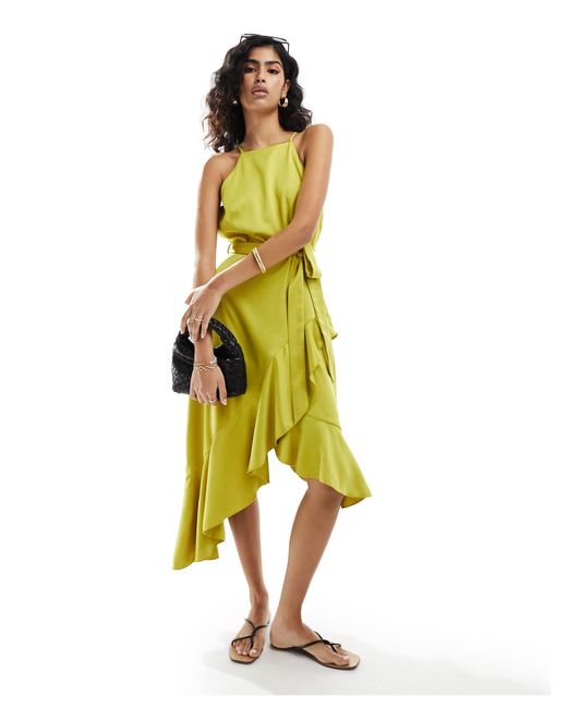 Style Cheat Yellow Halterneck Cami Midi Dress With Tie Waist
