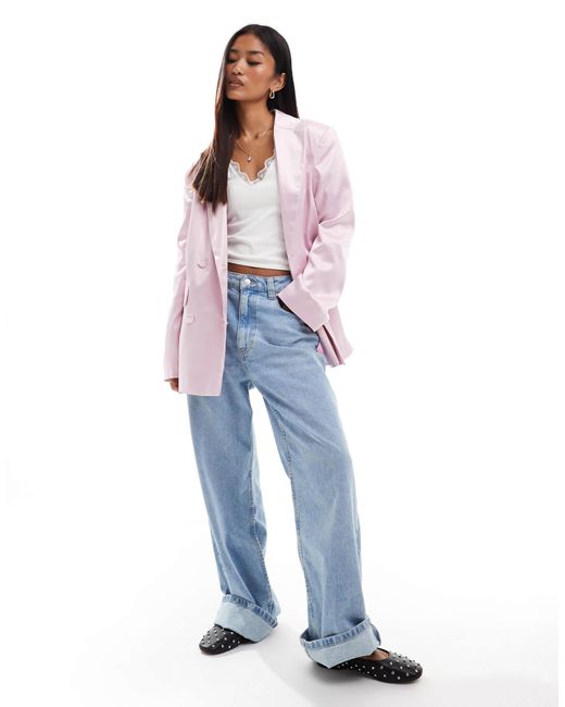 Miss Selfridge Pink – zweireihiger oversize-blazer aus satin