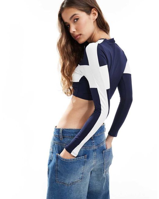 Speedo Blue Swim Tops Colourblock Long Sleeve Crop Rash Top