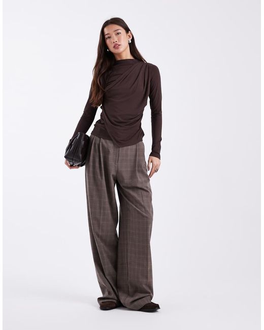 ASOS Brown Wrap Front Detail Long Sleeve Top