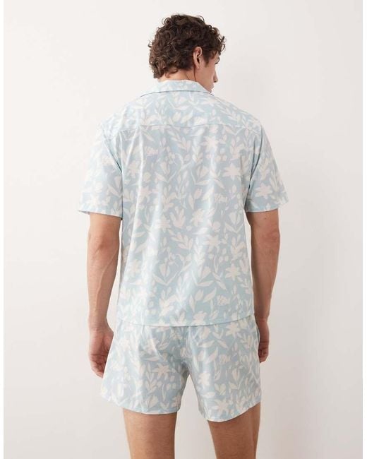 Free Society White Leaf Print Short Sleeve Beach Shirt for men