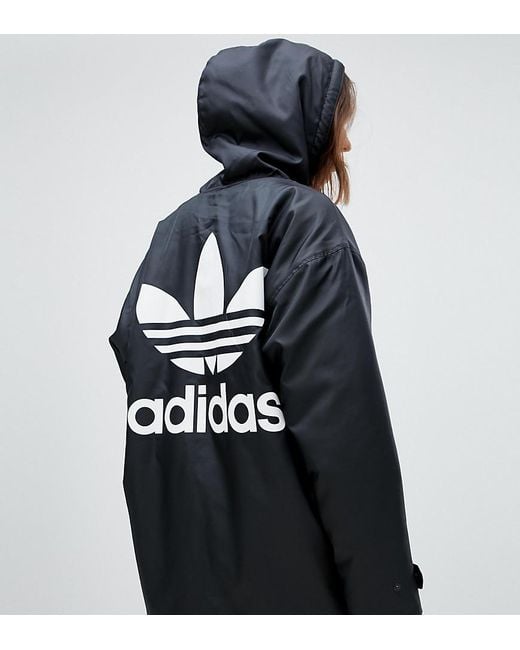 adidas Originals Cotton Hooded Coat With Back Logo In Black | Lyst