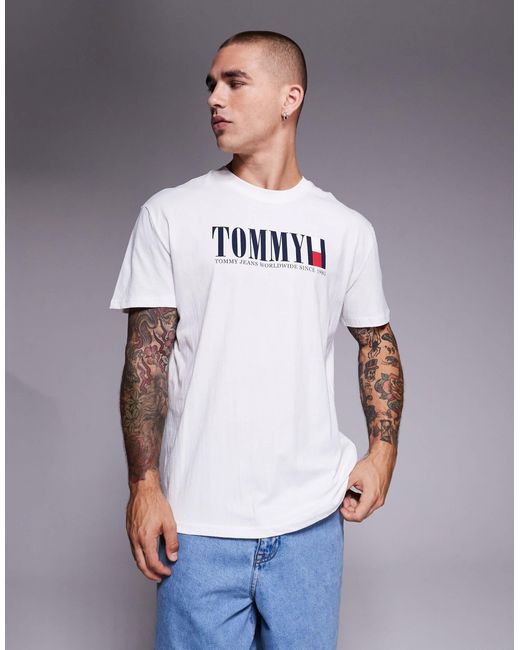 Tommy Hilfiger Gray Linear Flag Logo T-shirt for men