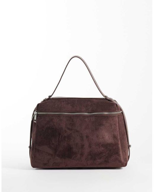 ASOS Brown Faux Suede Satchel Tote Bag