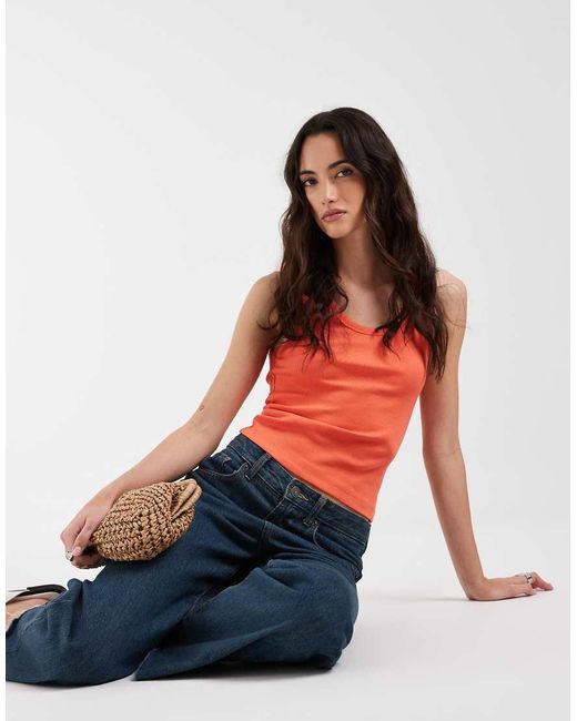 ASOS Orange Thick Binding Rib Scoop Neck Vest