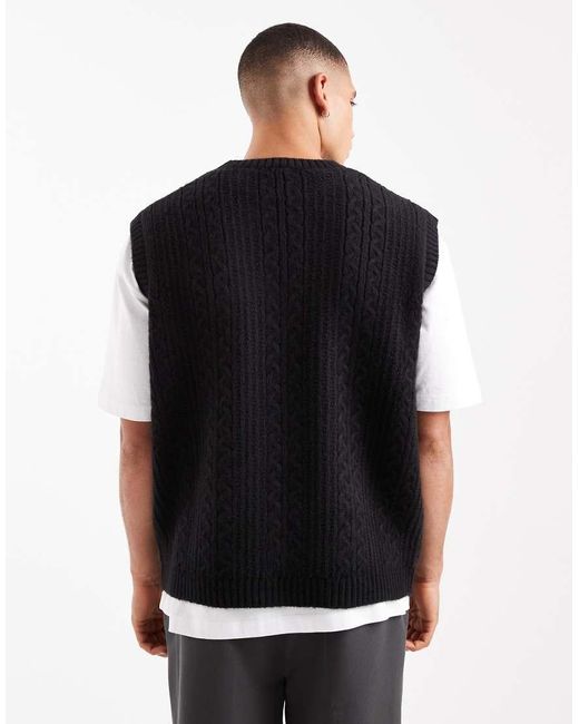 ASOS Ruimvallende Gebreide Spencer Met Kabels in het Black voor heren