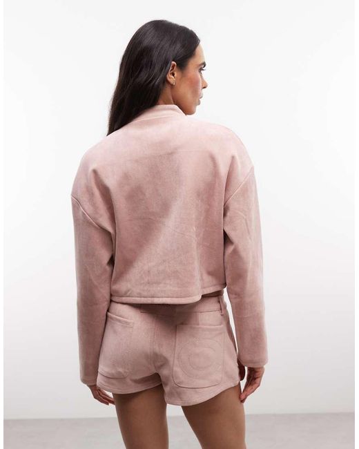 CERNUCCI Pink Faux Suede Cropped Biker Jacket