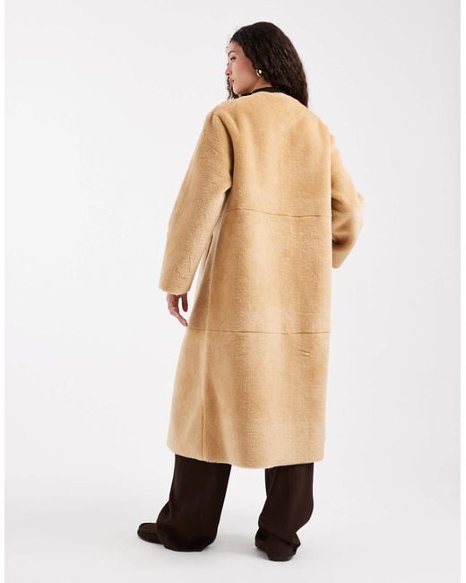 ASOS Natural Collarless Bonded Fur Coat