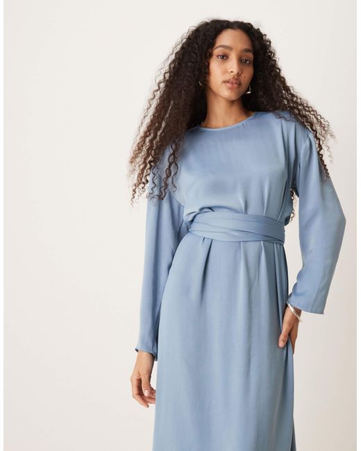 ASOS Blue Tie Back Satin Maxi Dress