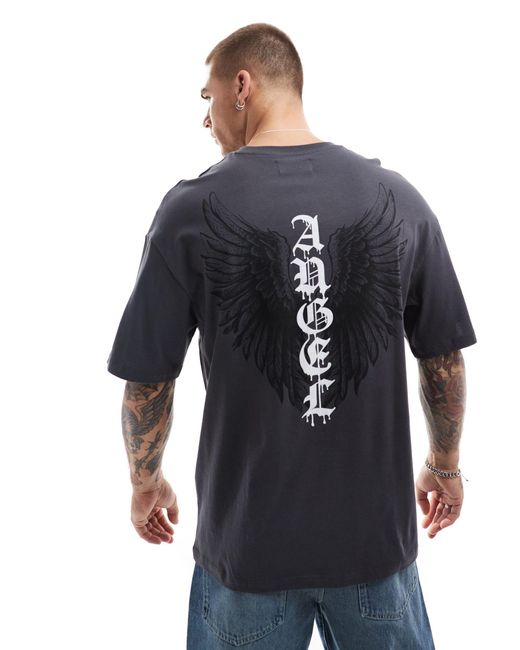 ADPT Gray Oversized T-shirt With Angel Back Print for men