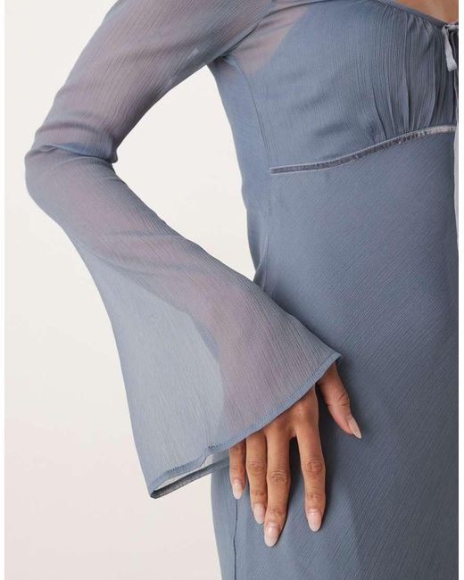 ASOS Blue Asos Design Tall Ruched Bust Long Sleeve Maxi Dress
