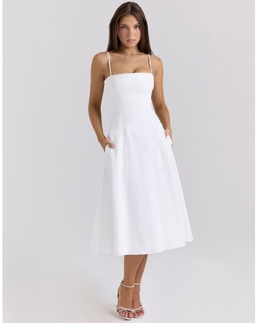 House Of Cb White Dolly Stretch Cotton A-Line Midi Sundress