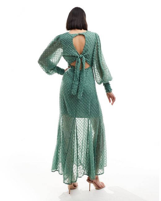Y.A.S Green Tie Front Maxi Dress With Cut Out Detail