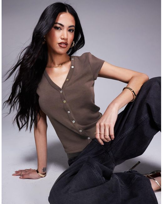 ASOS Black Cupro Button Through Short Sleeve Cardigan