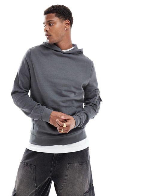 ASOS Gray Hoodie With Ma1 Pocket Detail for men