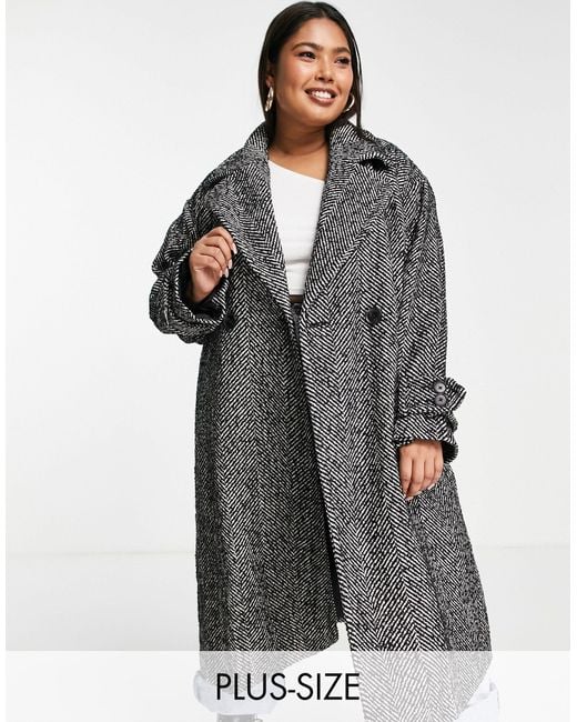 River Island Black Herringbone Oversized Double Breasted Maxi Coat