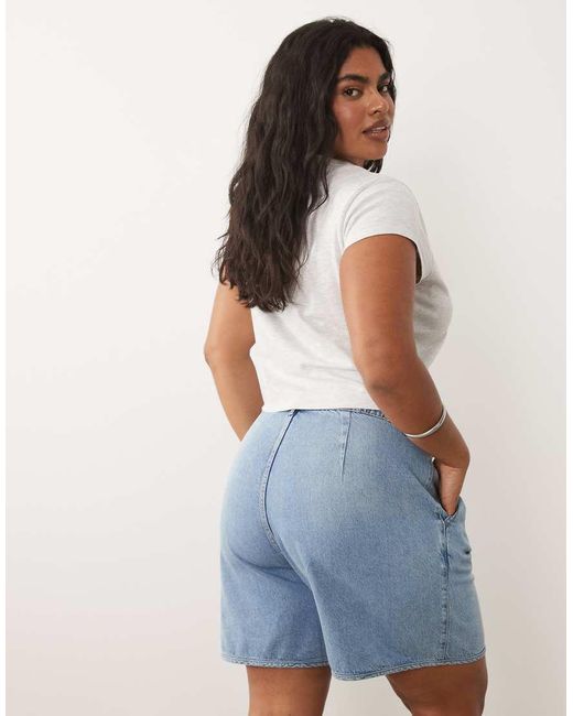 Vila Curve Blue Belted Denim Shorts