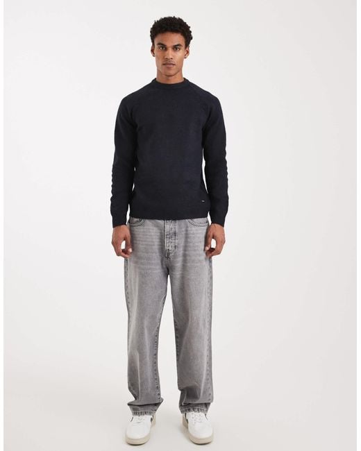 Threadbare Blue Knitted Crew Neck Jumper for men