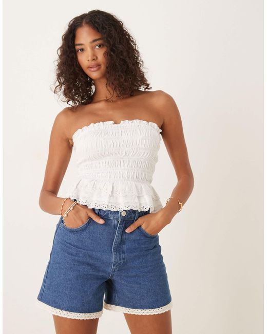 ASOS Blue – trägerloses, gesmoktes oberteil