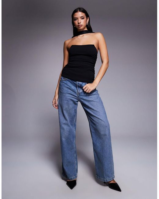 Top bandeau structuré long à détail foulard ASOS en coloris Black