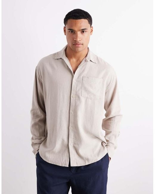 New Look Gray Long Sleeve Floaty Linen Look Shirt Co-ord for men