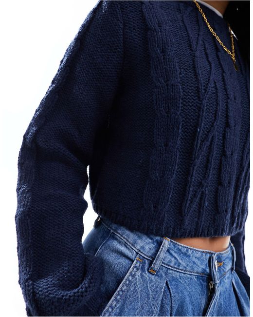 Monki Blue Cropped Cable Knit Jumper
