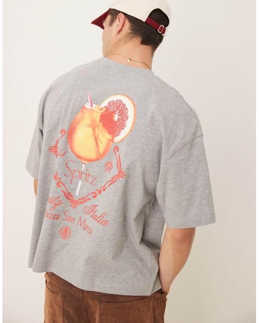 T-Shirt Oversize Squadrata Mélange Con Grafica Di Bevanda di ASOS in Gray da Uomo