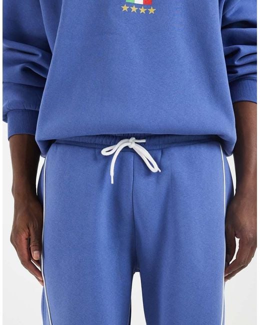 ASOS Blue Loose Sports Jersey Shorts With Piping for men