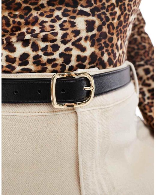 Pieces Plus Natural Pieces Curve Leather Look Chunky Gold Buckle Belt