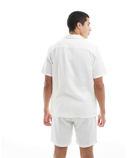Only & Sons White Relaxed Fit Waffle Shirt Co-ord for men