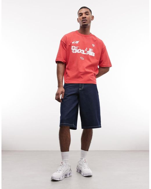 ASOS Red Heavyweight Boxy Oversized T-shirt With Soccer Graphics for men