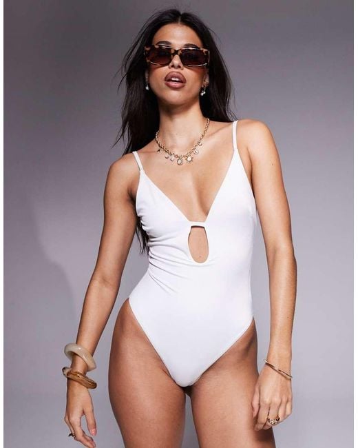ASOS Gray Maya Cut-out Plunge Swimsuit