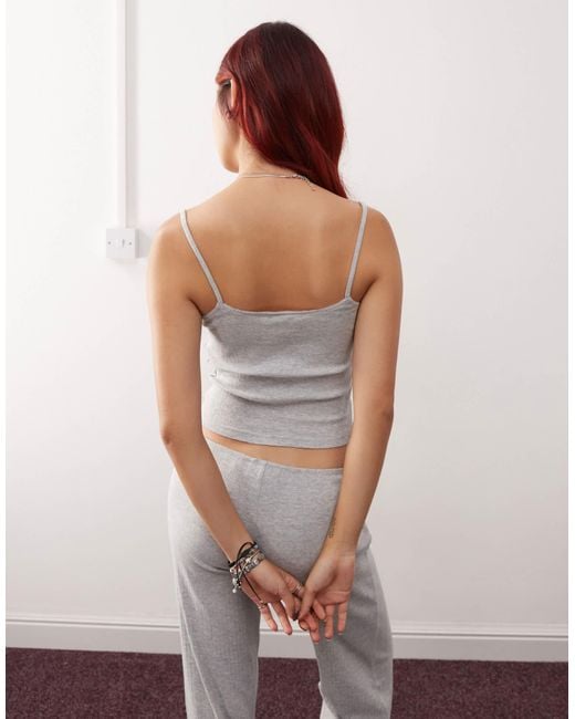 Monki Gray – mix and match – mini-pyjamaoberteil aus pointelle-spitze