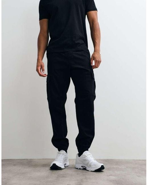 Jack & Jones Black Cuffed Slim Cargo Trousers for men