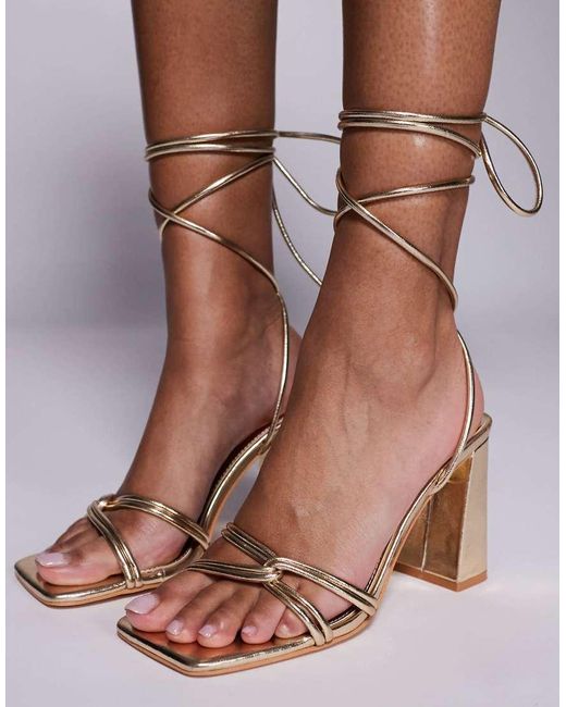 Public Desire Brown Schiffer Block Heeled Sandals With Tie Leg