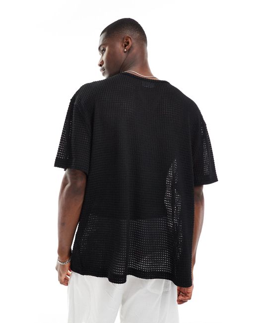 ASOS – gehäkeltes oversize-t-shirt in Black für Herren