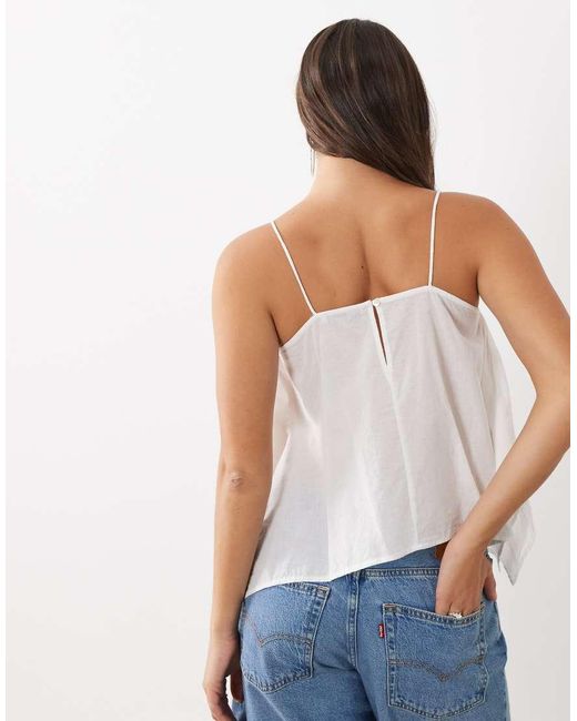 Mango White Embroidered Flowy Sleeveless Top