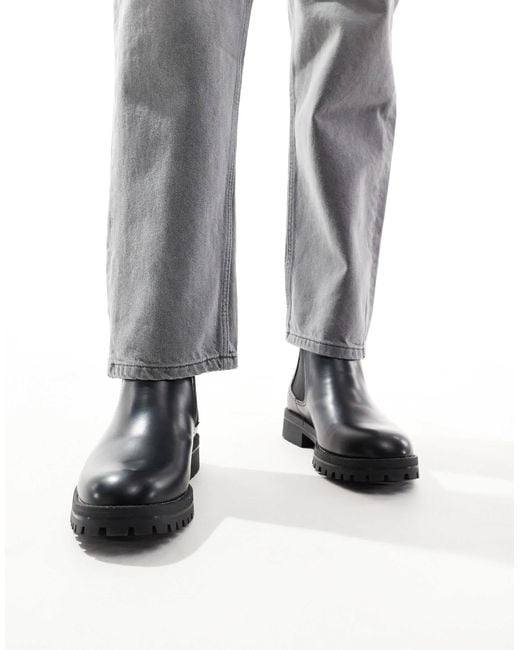 Jack & Jones White Faux Leather Chunky Chelsea Boot for men