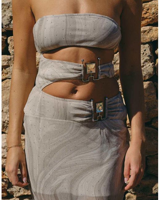 South Beach Green X Liv Silverman Glitter Mesh Maxi Dress With Cutout Detail