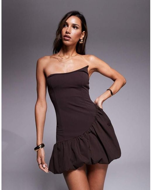 ASOS Gray Scuba Asymmetric Bandeau Mini Dress With Puffball Skirt